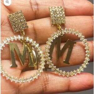 Gold and Silver Crystal Initial Earrings